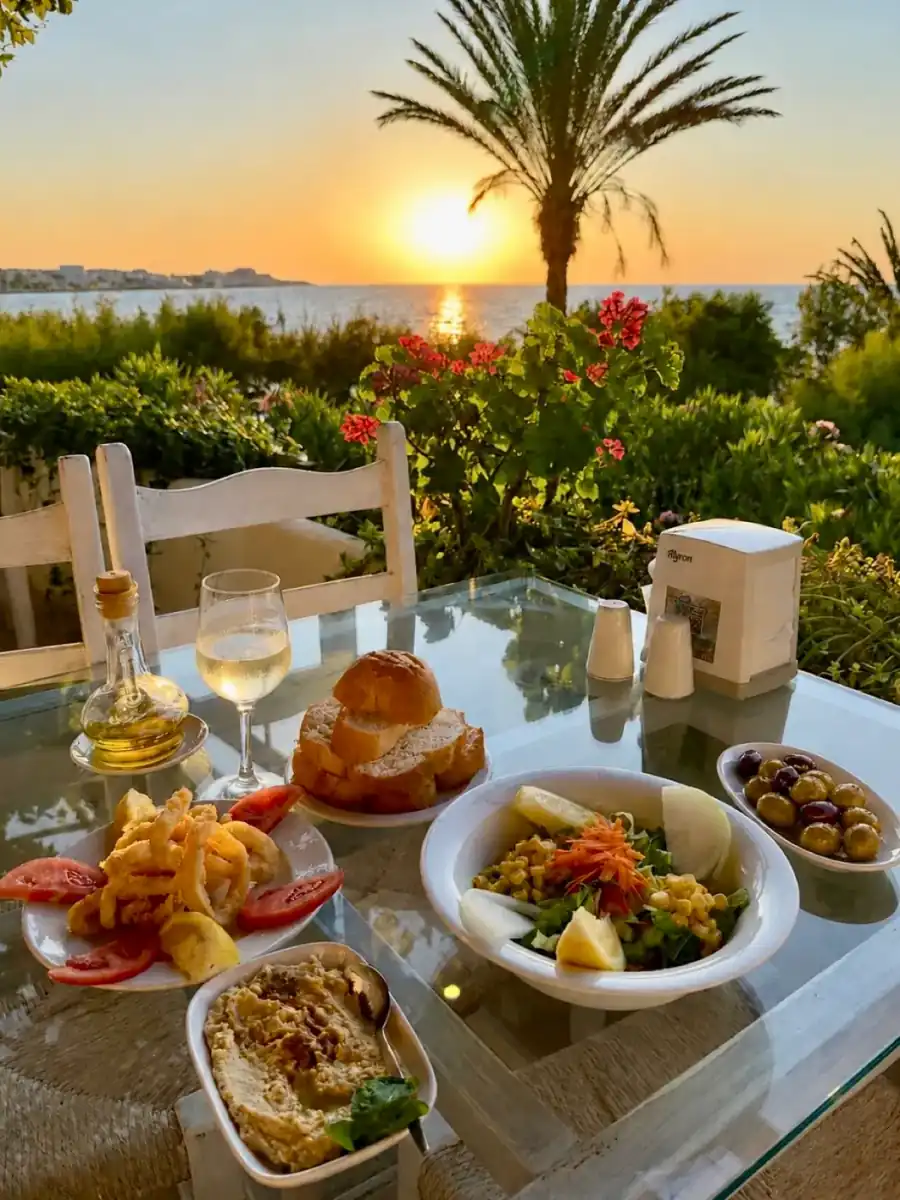 Restaurant dinner at sunset